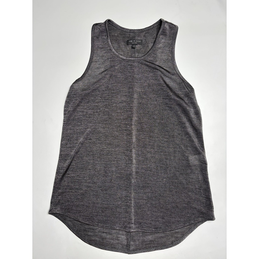 Rag & Bone Gray Metallic Knit Tank Top Sleeveless Scoop Neck High Low Hem Small